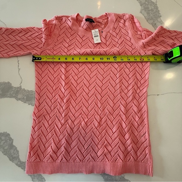 Talbots Linen Blend Pointelle Crewneck Loose Knit Sweater Coral Women’s XS NWT - Picture 10 of 12